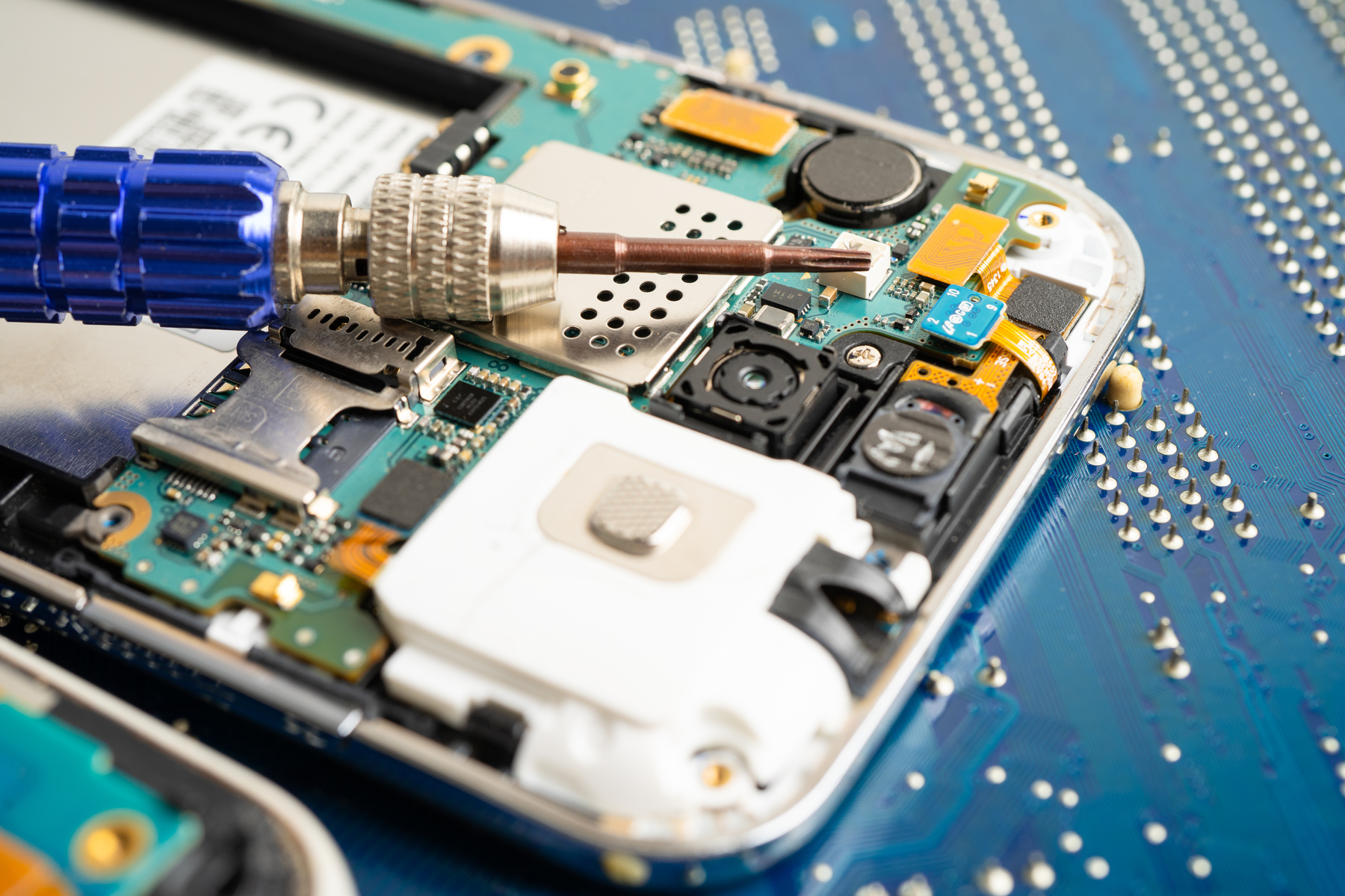 Repairing and upgrade mobile phone, electronic, computer hardware and technology concept.